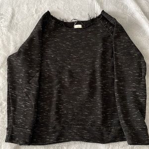 Loft Sweatshirt Raw Hem Boatneck Cotton Marled Black M